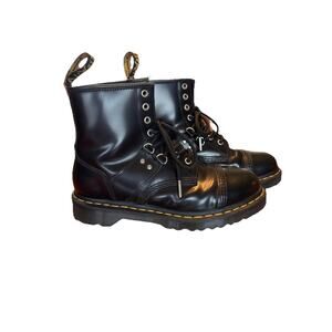 NEW DR MARTENS 1460 Hardware Polished Smooth Leather Lace Up Boots Black Size 7
